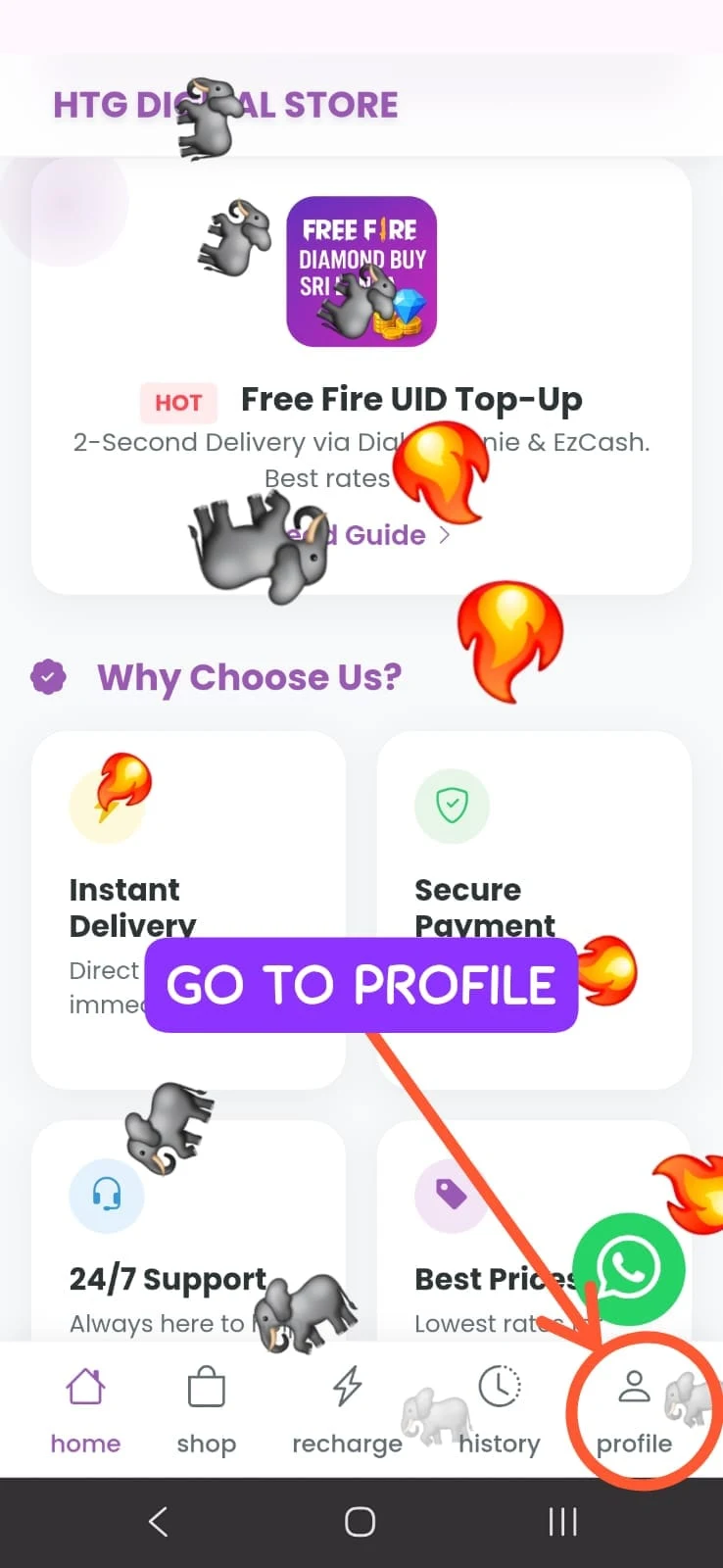 Open the Profile page in the HTGTopUp app