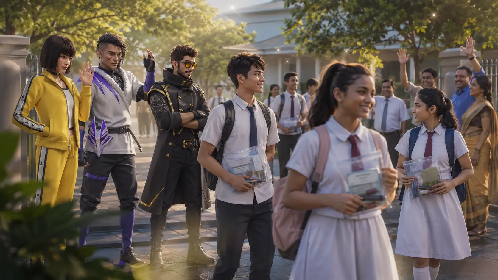 Sri Lankan A Level candidates arriving calmly at an examination centre
